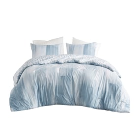 Olliix N Natori Brush Stroke Blue King 3pc Reversible Seersucker Duvet Cove...