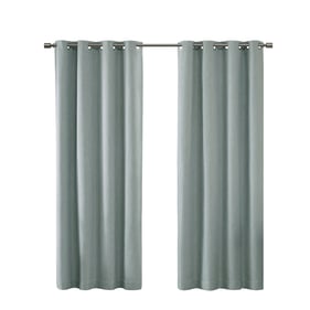 Olliix SunSmart Maya Dusty Seafoam Heathered Blackout Grommet Top Curtain P...