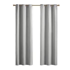 Olliix SunSmart Taren Gray Solid Blackout Triple Weave Grommet Top Curtain ...