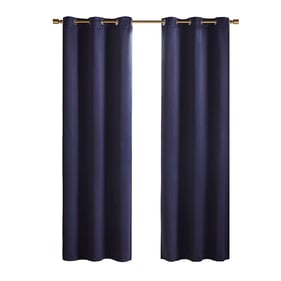 Olliix SunSmart Taren Navy Solid Blackout Triple Weave Grommet Top Curtain ...