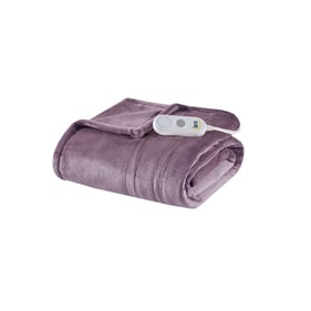 Olliix Serta Plush Heated Purple Throw