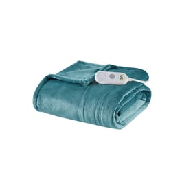 Olliix Serta Plush Heated Teal Throw