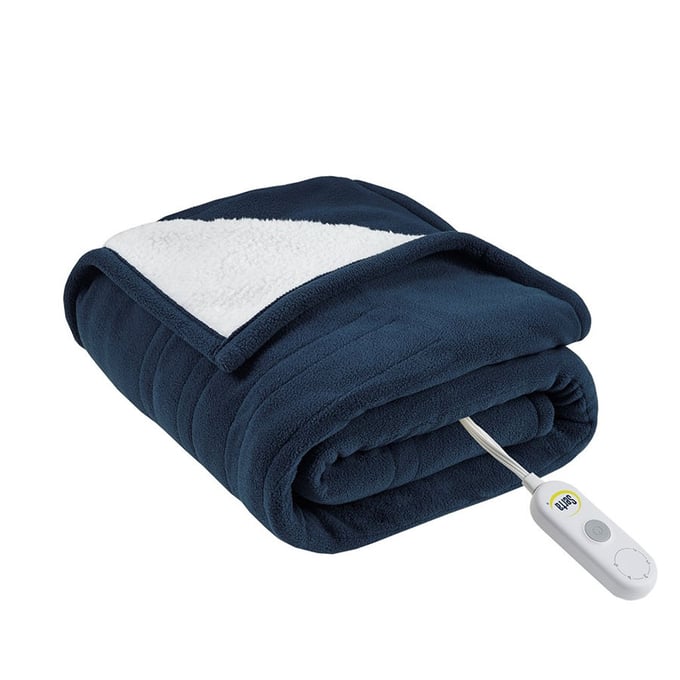 Olliix Serta Fleece To Sherpa Blue Heated Throw OLIX-ST54-0078