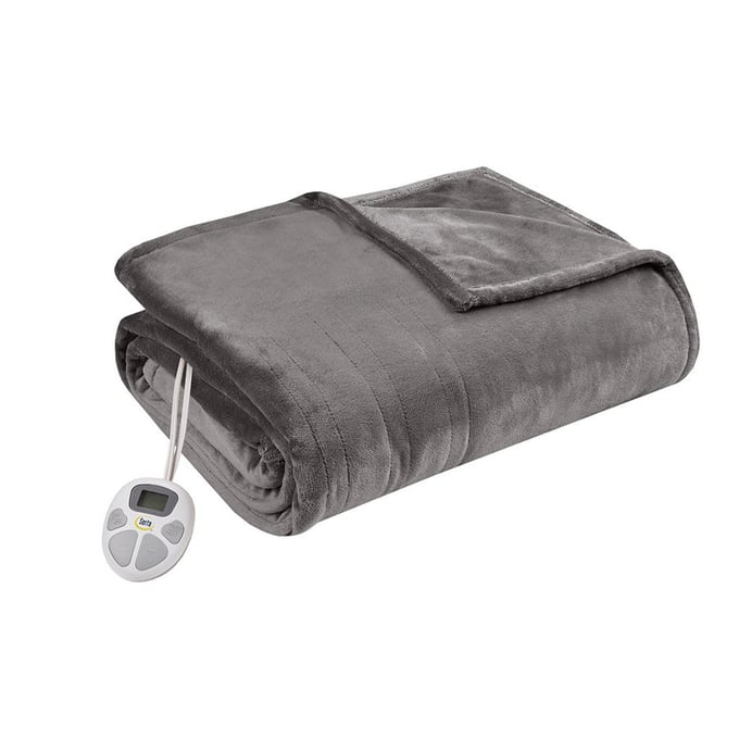 Olliix Serta Plush Heated Dark Grey King Blanket OLIX-ST54-0085