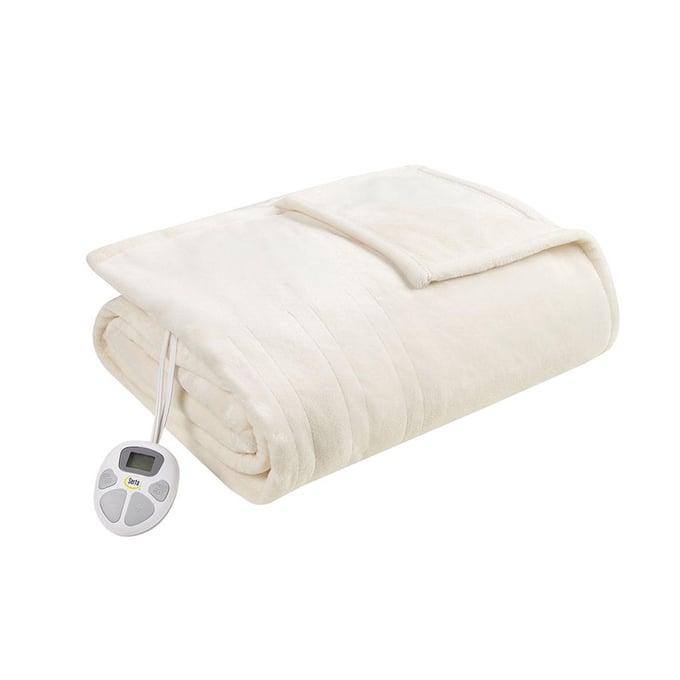 Olliix Serta Plush Heated Ivory Twin Blanket OLIX-ST54-0086