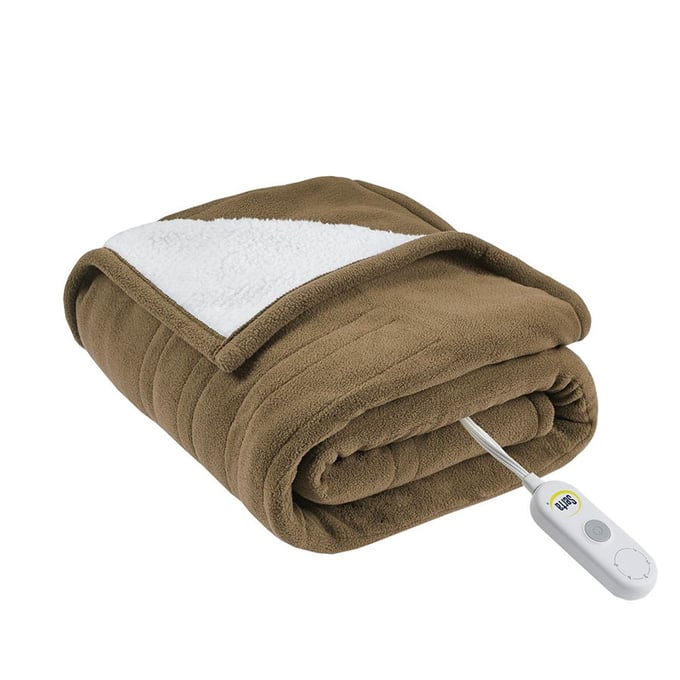 Olliix Serta Fleece To Sherpa Brown Heated Throw OLIX-ST54-0122