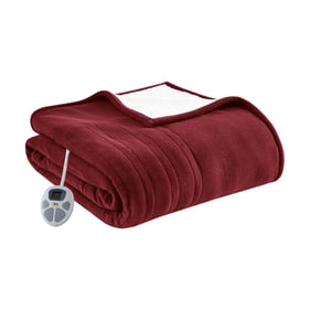 Olliix Serta Fleece to Sherpa Burgundy Twin Heated Blanket