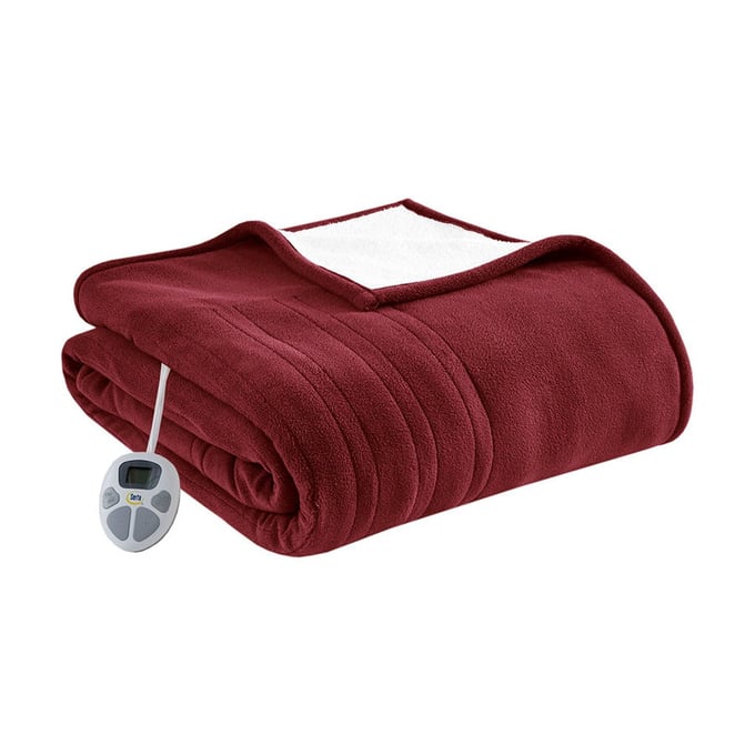 Olliix Serta Fleece to Sherpa Burgundy Twin Heated Blanket OLIX-ST54-0141