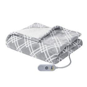 Olliix Serta Printed Plush Grey Heated Throw