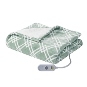 Olliix Serta Printed Plush Seafoam Heated Throw