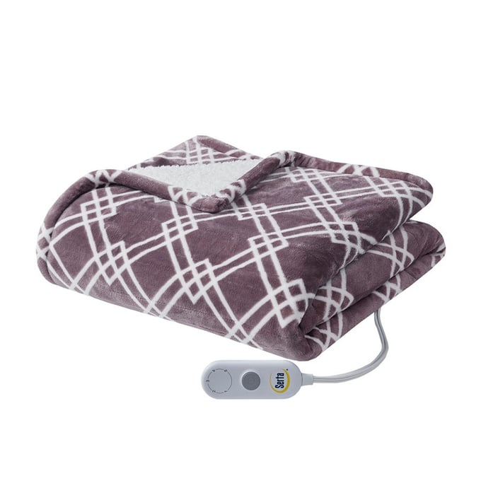 Olliix Serta Printed Plush Plum Heated Throw OLIX-ST54-0148