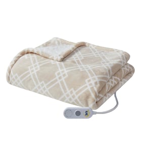 Olliix Serta Printed Plush Tan Heated Throw