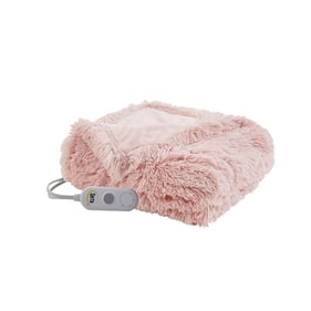 Olliix Serta Malea Blush Shaggy Faux Fur Heated Throw