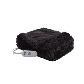 Olliix Serta Malea Black Shaggy Faux Fur Heated Throw