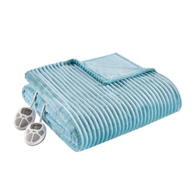 Olliix Serta Corded Plush Blue Full Heated Blanket