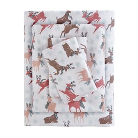 Olliix True North Sleep Philosophy Cozy Flannel King 4pc Reindeer Sheet Set