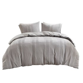 Olliix Urban Habitat Darby Grey Full Queen 3pc Gauze Waffle Weave Duvet Cov...