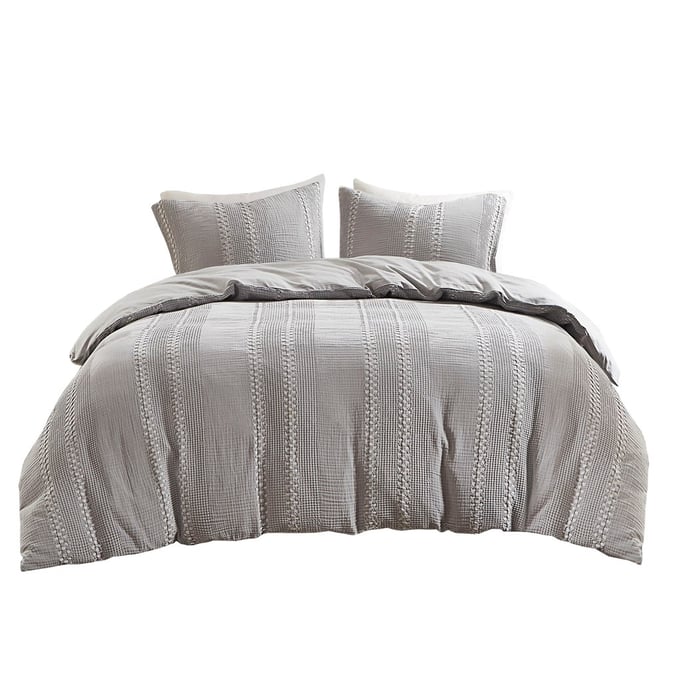 Olliix Urban Habitat Darby Grey Full Queen 3pc Gauze Waffle Weave Duvet Cover Set OLIX-UH12-2436