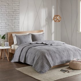 Olliix Urban Habitat Caden Grey Full Queen 3pc Cotton Quilt Set