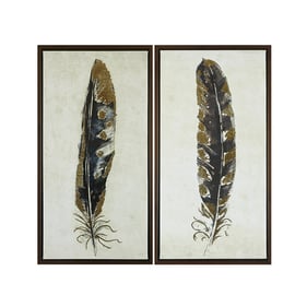 Olliix Urban Habitat Gilded Feathers Yellow Gold Foil 2pc Canvas Wall Art S...