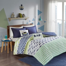 Olliix Urban Habitat Kids Finn Green Navy Full Queen Shark Cotton Comforter...