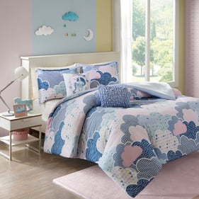 Olliix Urban Habitat Kids Cloud Blue Twin Cotton Printed Duvet Cover Set