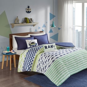 Olliix Urban Habitat Kids Finn Green Navy Twin Shark Cotton Duvet Cover Set