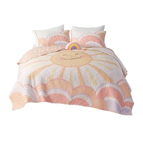 Olliix Urban Habitat Kids Dawn Yellow Coral Full Queen Reversible Quilt Set...