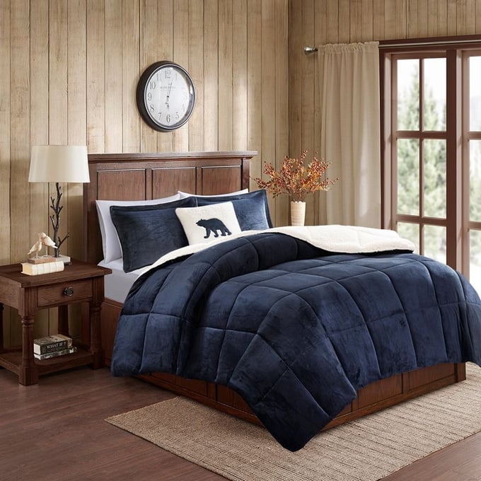 Olliix Woolrich Alton Navy Ivory King Alternative Comforter Set OLIX-WR10-2415