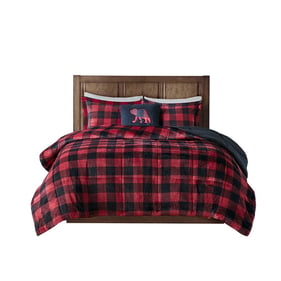 Olliix Woolrich Alton Red Black Buffalo Check King Alternative Comforter Se...