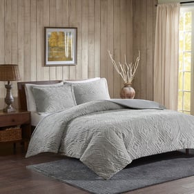 Olliix Woolrich Teton Grey King Cal King Embroidered Plush Quilt Set