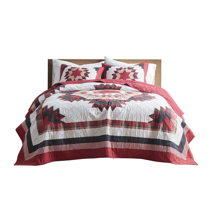 Olliix Woolrich Compass Red King Cal King Cotton Quilt Mini Set OLIX-WR13-3589