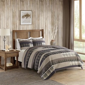 Olliix Woolrich Winter Plains Taupe King Cal King Cotton Oversized Quilt Mi...