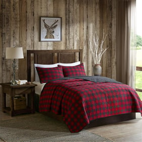 Olliix Woolrich Woolrich Check Red Full Queen Oversized Quilt Mini Set