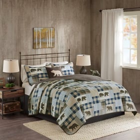 Olliix Woolrich Twin Falls Brown Blue Full Queen Oversized 4pc Quilt Set