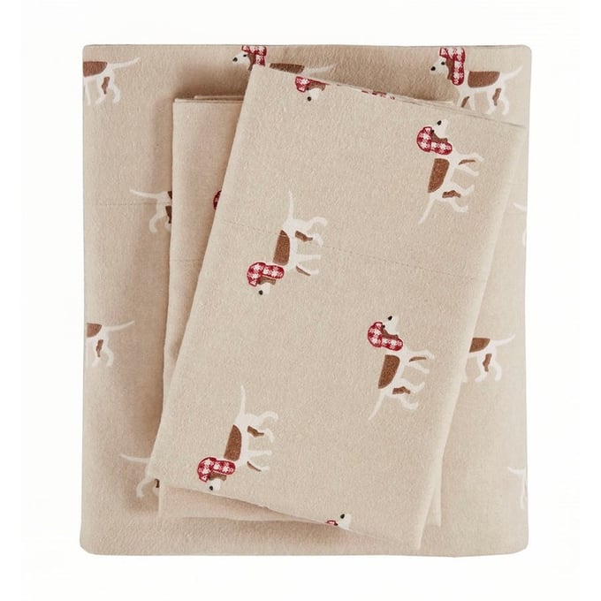 Olliix Woolrich Flannel Tan Cotton King 4pc Dog Sheet Set OLIX-WR20-2038