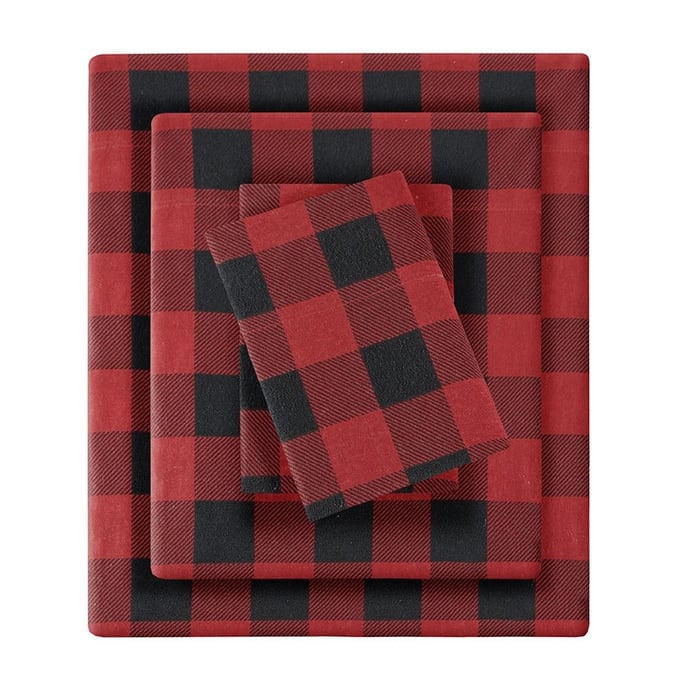 Olliix Woolrich Flannel Red Black Queen 4pc Sheet Set OLIX-WR20-2285