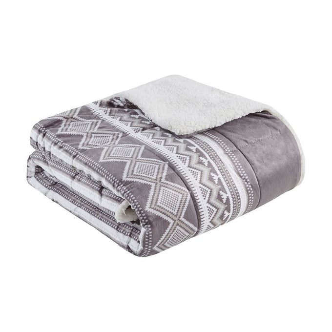 Olliix Woolrich anderson Grey Print Mink Down Alternative Filled Throw OLIX-WR50-1350