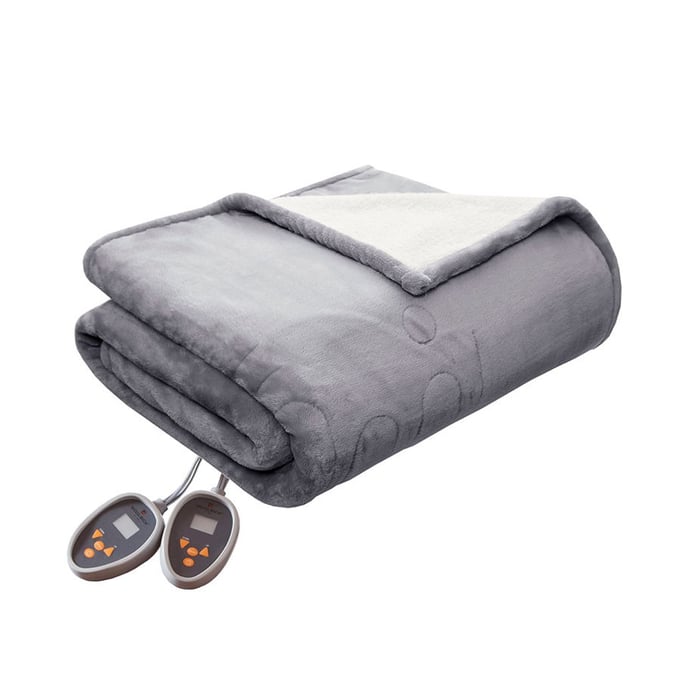 Olliix Woolrich Heated Plush to Berber Grey Queen Blanket OLIX-WR54-1741