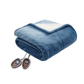 Olliix Woolrich Heated Plush to Berber Sapphire Blue Queen Blanket