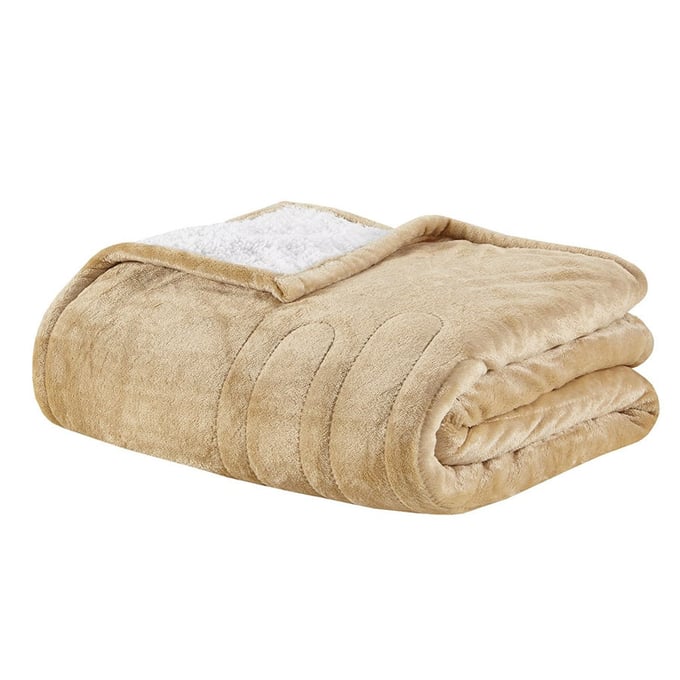 Olliix Woolrich Heated Plush to Berber Tan Throw OLIX-WR54-1769