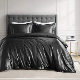 Olliix Madison Park Essentials Satin Luxury Black King Cal King Comforter S...