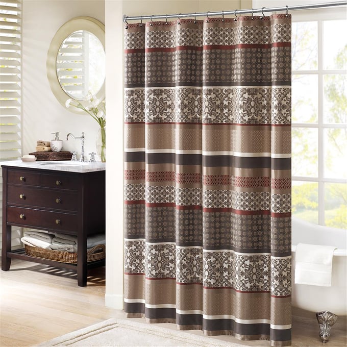 Olliix Madison Park Princeton Red Jacquard Shower Curtain OLIX-MP70-3040