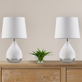 2 Olliix 510 Design Liora White Silver Ceramic Table Lamps