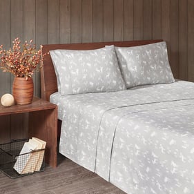 Olliix Woolrich Flannel Grey Moose Queen Sheet Set