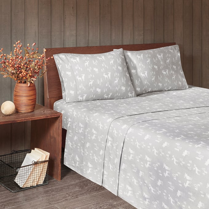 Olliix Woolrich Flannel Grey Moose Queen Sheet Set OLIX-WR20-2282