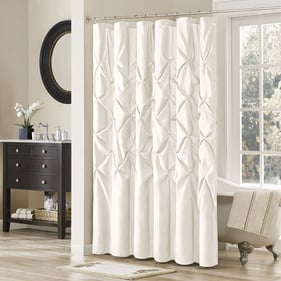 Olliix Madison Park Laurel White Tufted Semi Sheer Shower Curtain