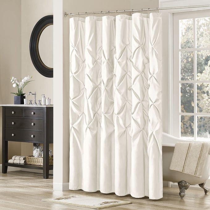 Olliix Madison Park Laurel White Tufted Semi Sheer Shower Curtain OLIX-MP70-896