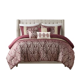 Olliix Madison Park Lily Plum King Cal King 6pc Comforter Set with Throw Pi...