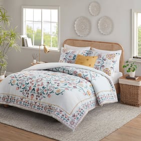 Olliix Madison Park Gemma White Full Queen 4pc Comforter Set with Throw Pil...